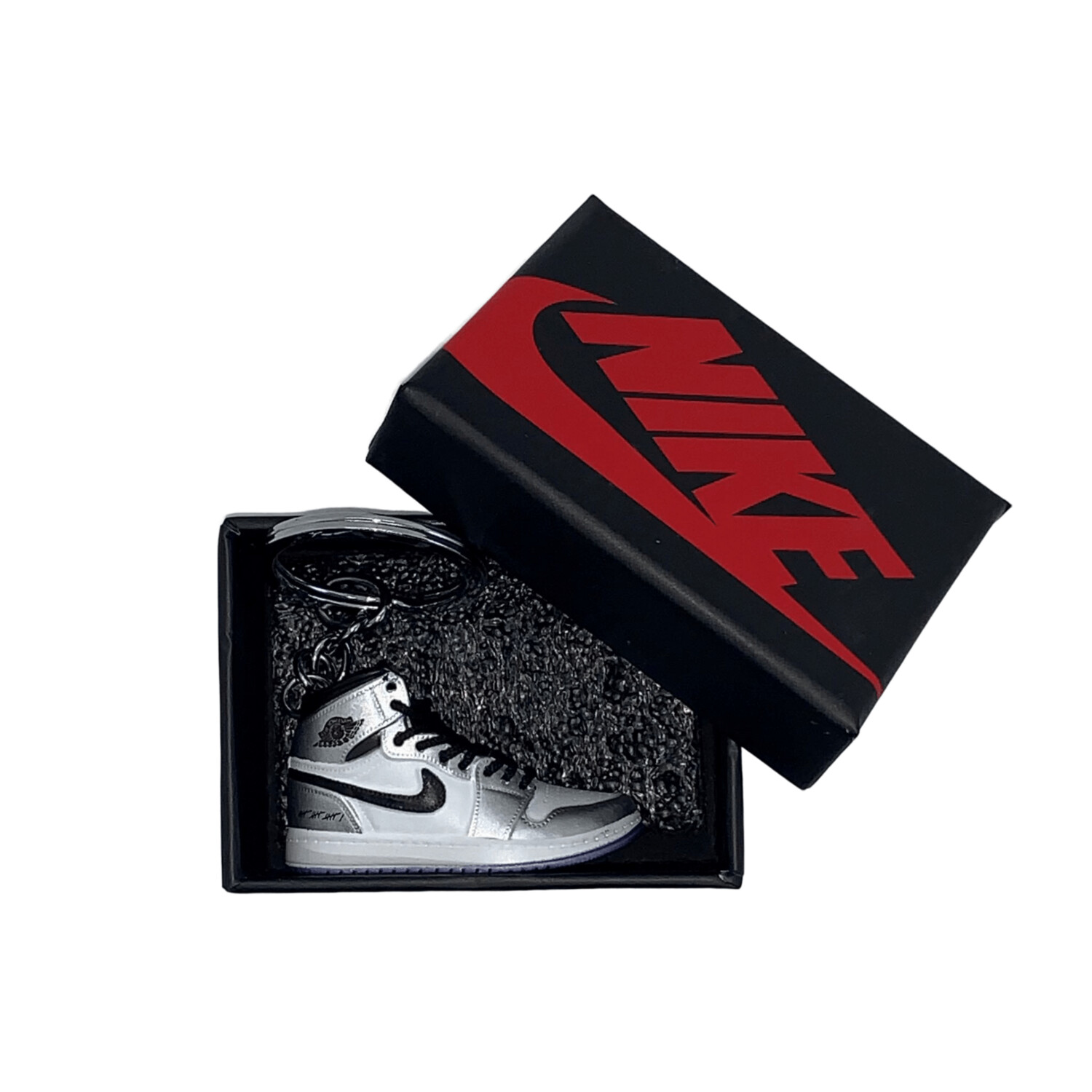 Air Jordan 1 3D mini sneaker keyring with giftbox (silver/ white)