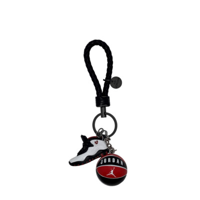 Air Jordan 10 3D mini sneaker keyring with basketball (white/ black)