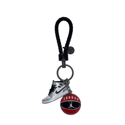 Air Jordan 1 3D mini sneaker keyring with basketball (silver/ white)