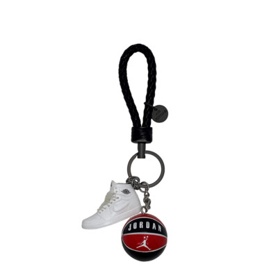 Air Jordan 1 3D mini sneaker keyring with basketball (white)