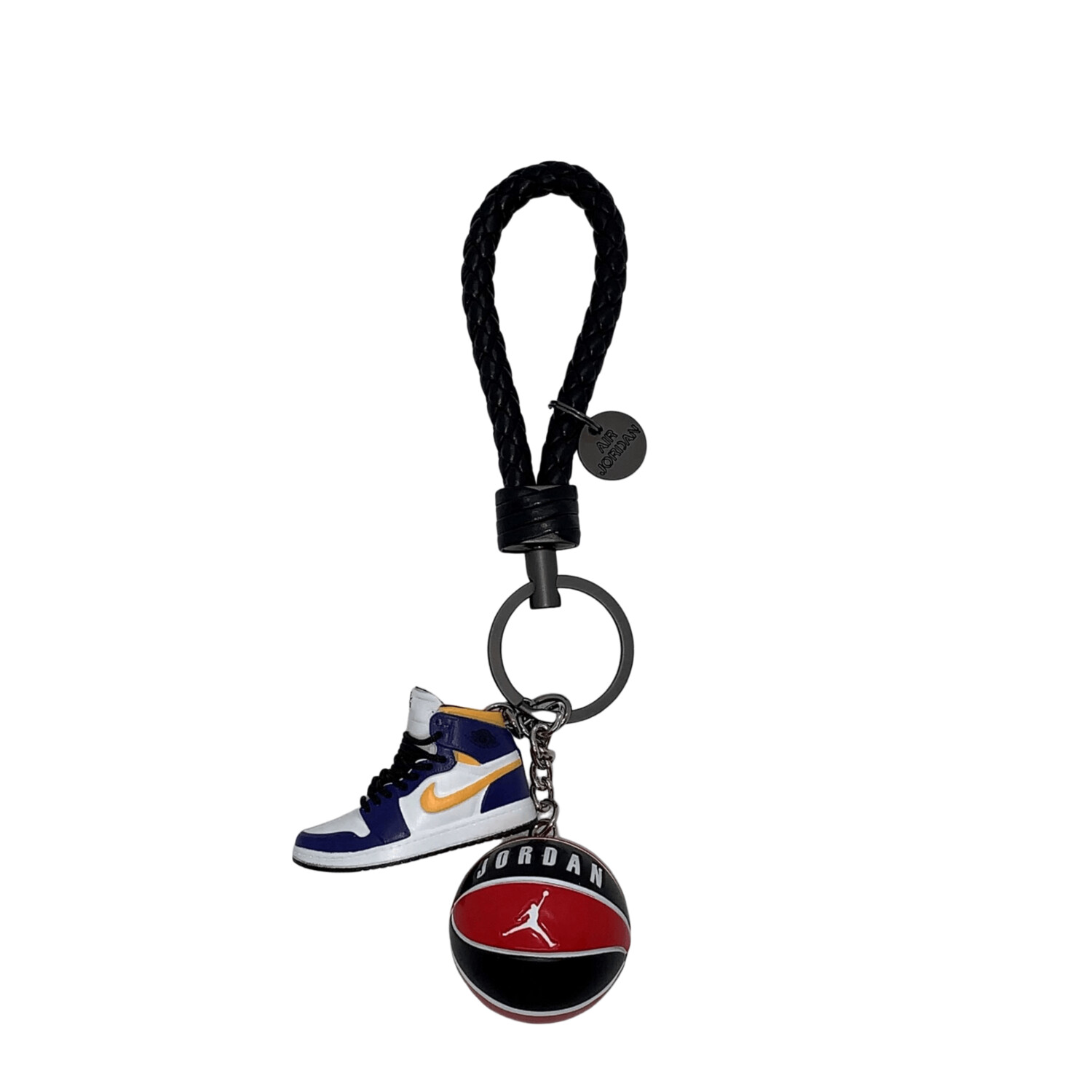 Air Jordan 1 3D mini sneaker keyring with basketball (white/ navy/ yellow)