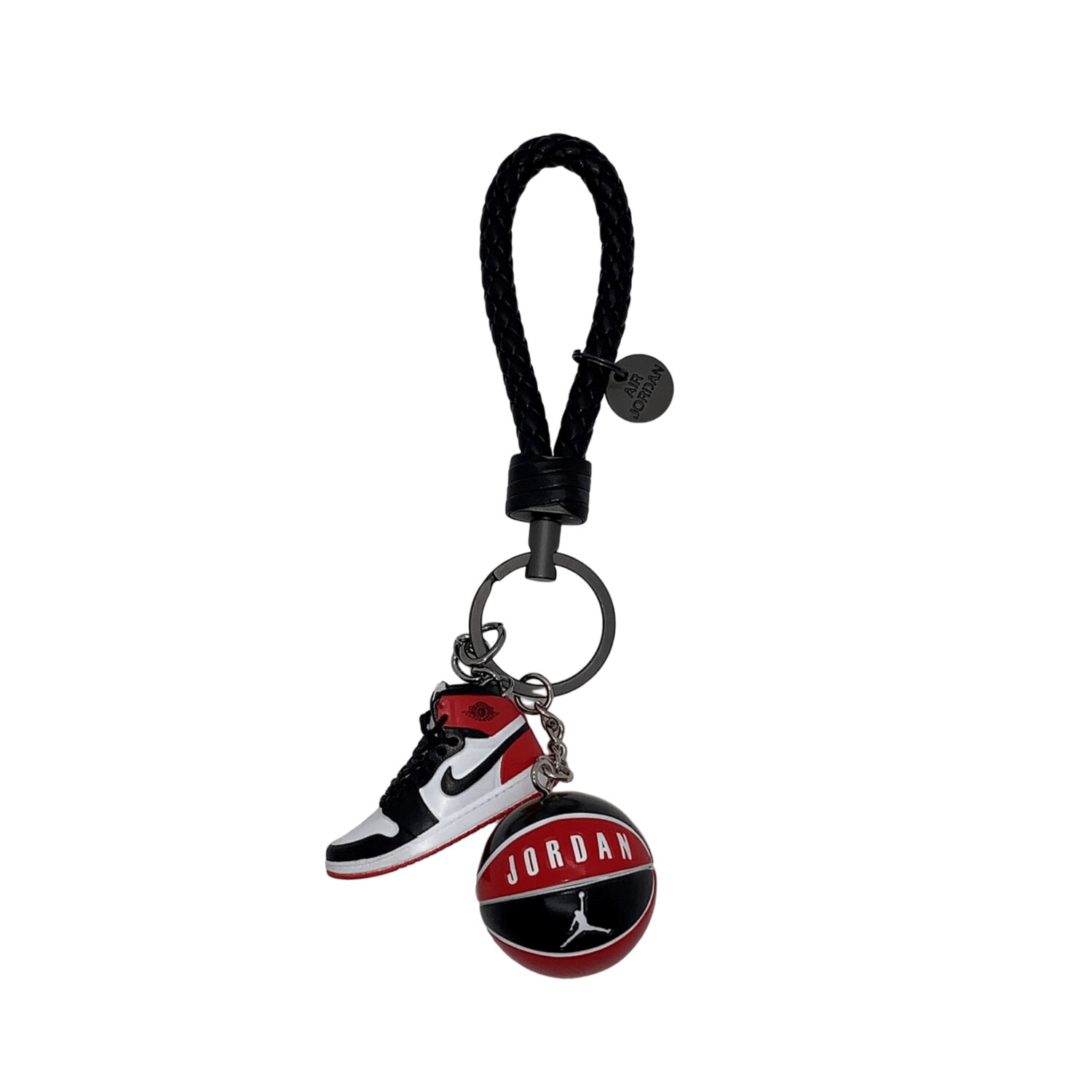 Air Jordan 1 3D mini sneaker keyring with basketball (black/ red/ white)