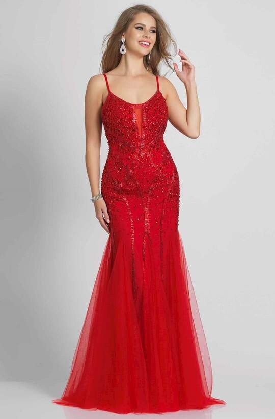 DAVE &amp; JOHNNY - A8865 SLEEVELESS SCOOP NECK BEADED TULLE MERMAID DRESS