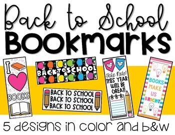 Back to School Bookmarks in Color and B&W