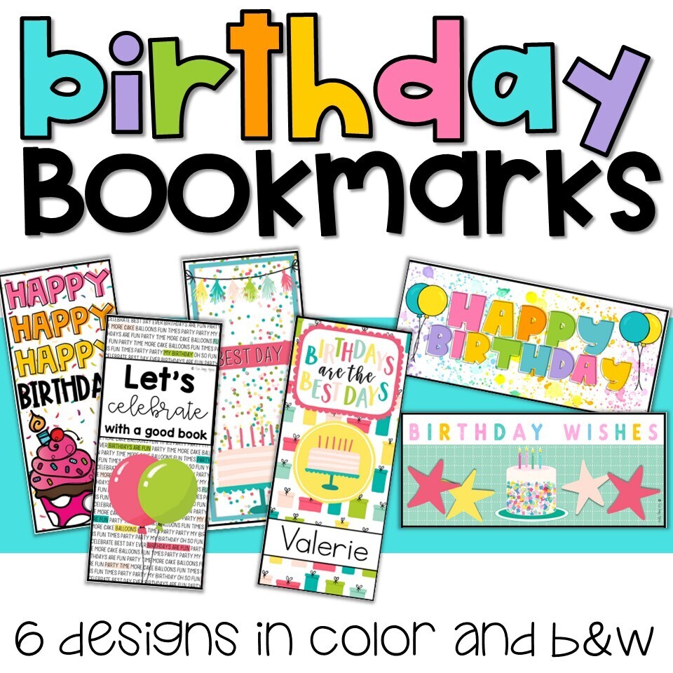 Birthday Bookmarks in Color and B&W with personalized option