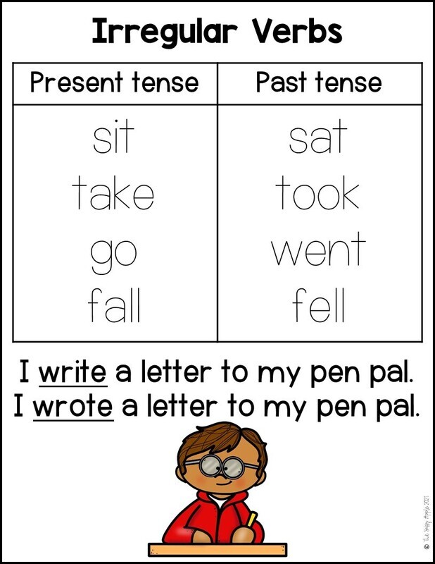Irregular Verbs Activities, Worksheets, Anchor Chart One Week of Lesson Plans