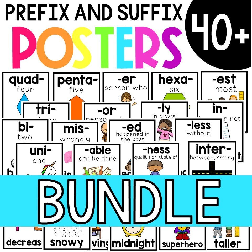 40+ Prefixes and Suffixes Posters Reference Poster Bundle