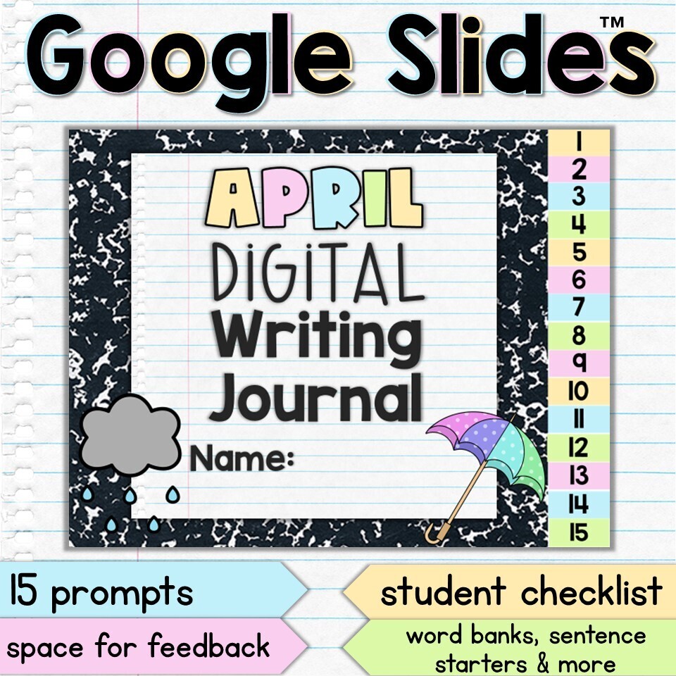 April Digital Writing Journal for Google Slides with Interactive Checklist