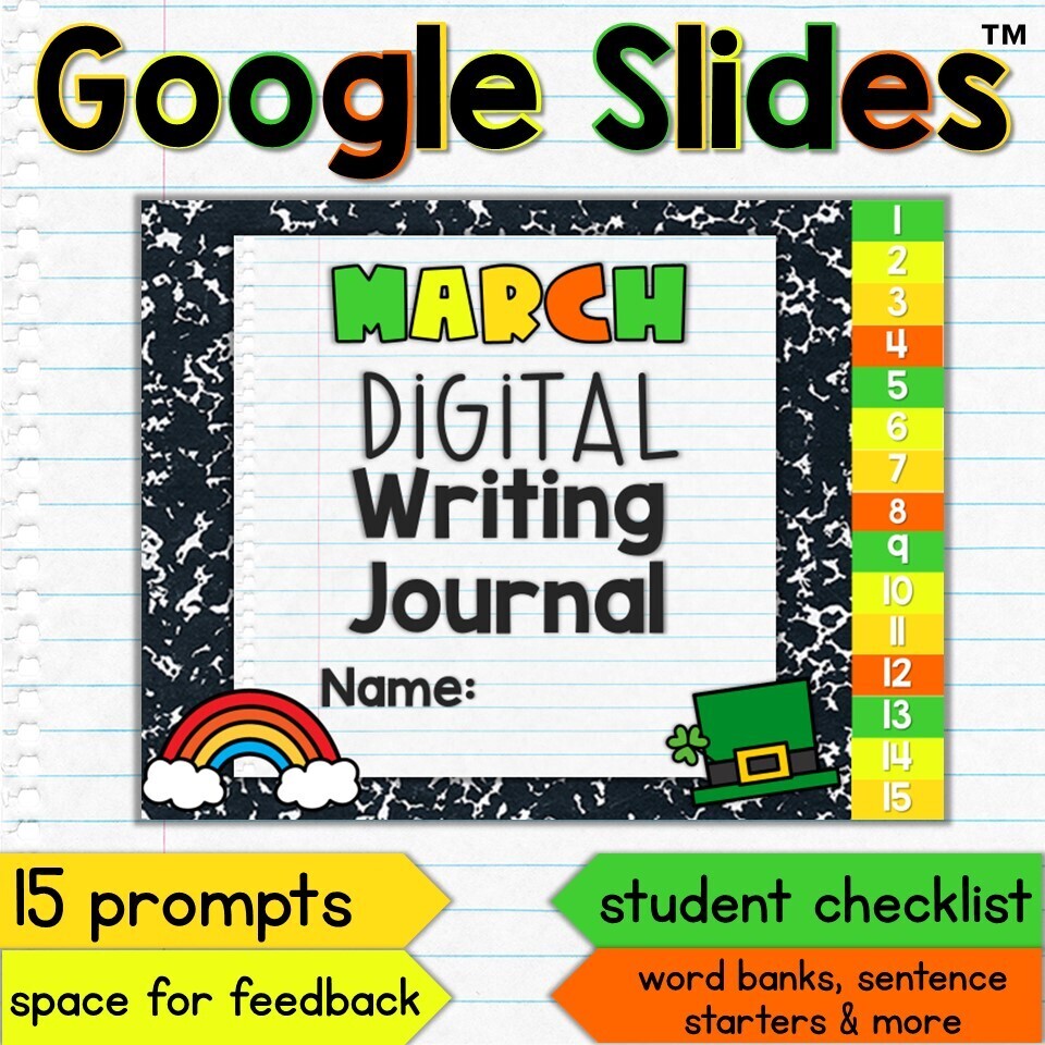 March Digital Writing Journal for Google Slides with Interactive Checklist