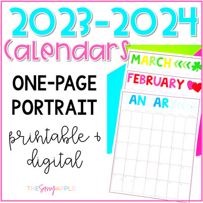 2023-2024 EDITABLE Monthly Calendars PRINT & DIGITAL: ONE page Portrait/Vertical