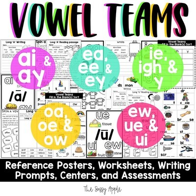 Vowel Teams Activities Worksheets Reading Passages Writing BUNDLE