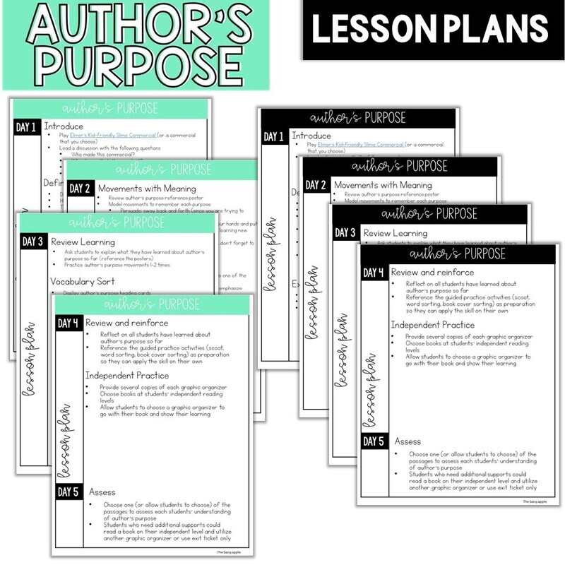 Author's Purpose Activities Worksheets Anchor Chart