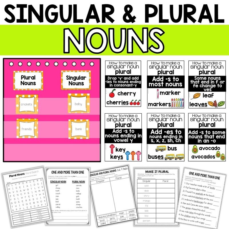 Singular and Plural Nouns Activities Worksheets Sort Center Rules Posters