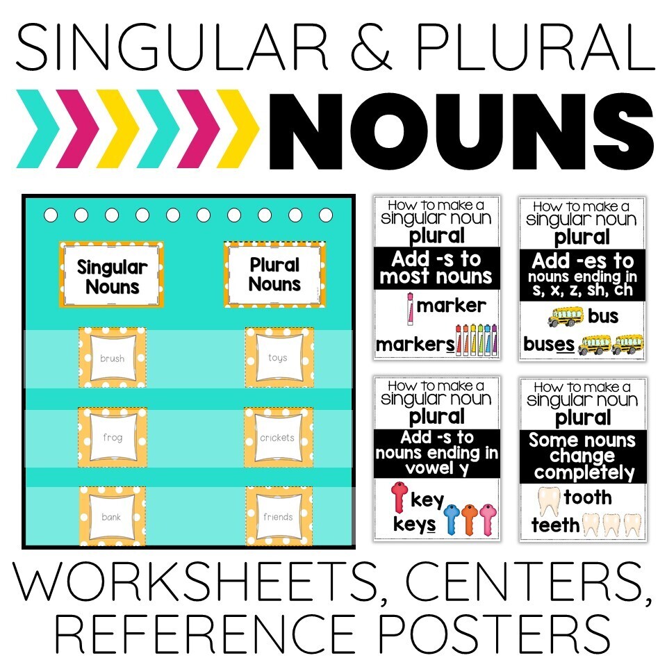 Singular and Plural Nouns Activities Worksheets Sort Center Rules Posters