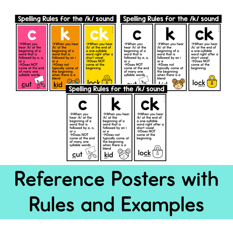 Phonics /K/ Sound Spelling Digraph -ck, c & k Practice Worksheet Activities