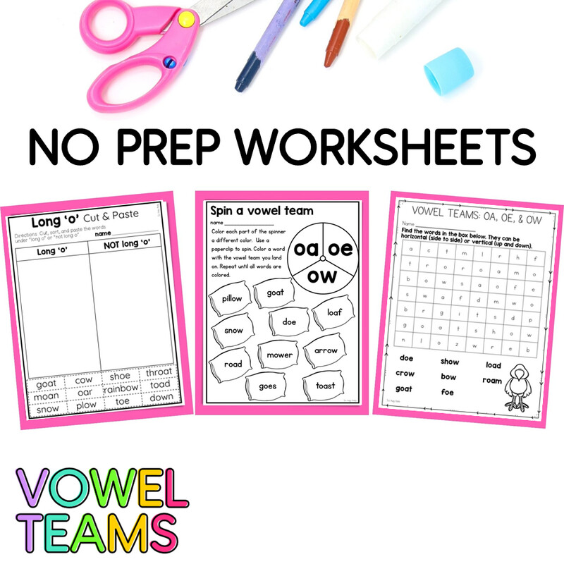 OA OE OW Worksheets Activities Long O Vowel Teams