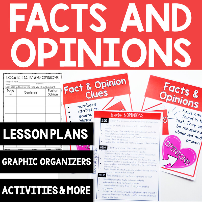 Facts and Opinions: Complete Lesson Plan, Mini-Lesson, Anchor Charts and G.O.s