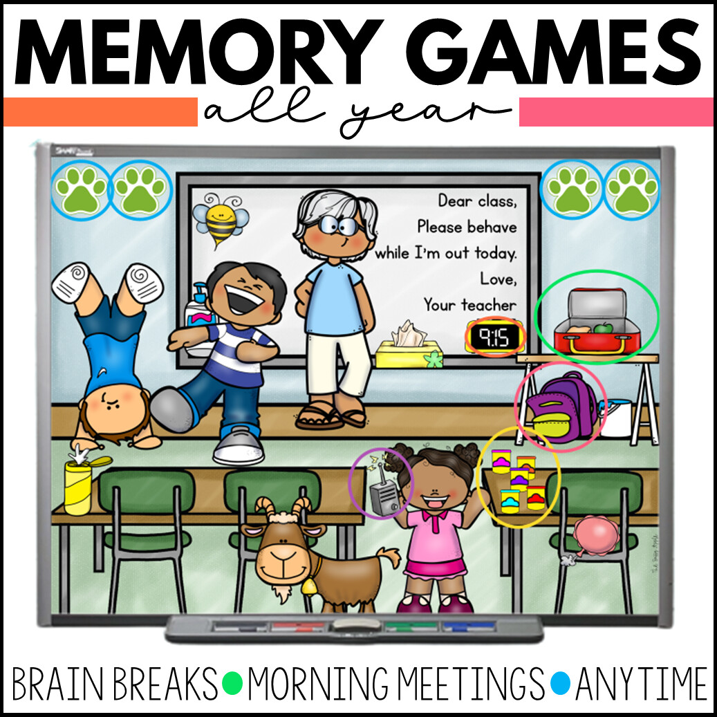 Digital Memory Games Monthly Themed & Questions Brain breaks, morning meetings