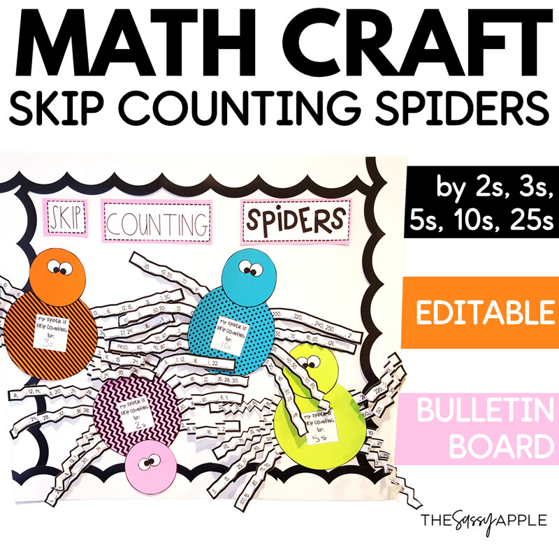Skip Counting by 2s, 3s, 5s, 10s, 25s EDITABLE Spider Craft Bulletin Board Idea