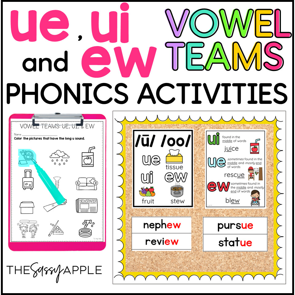 Long U Vowel Teams UE EW Worksheets Activities Decodable Reading Passage Posters