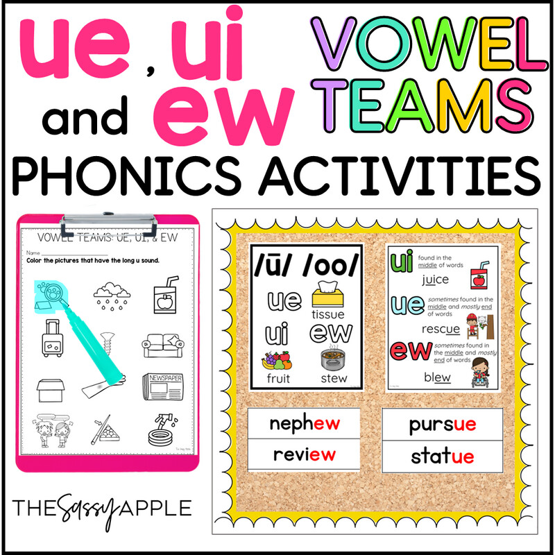 Long U Vowel Teams UE EW Worksheets Activities Decodable Reading Passage Posters