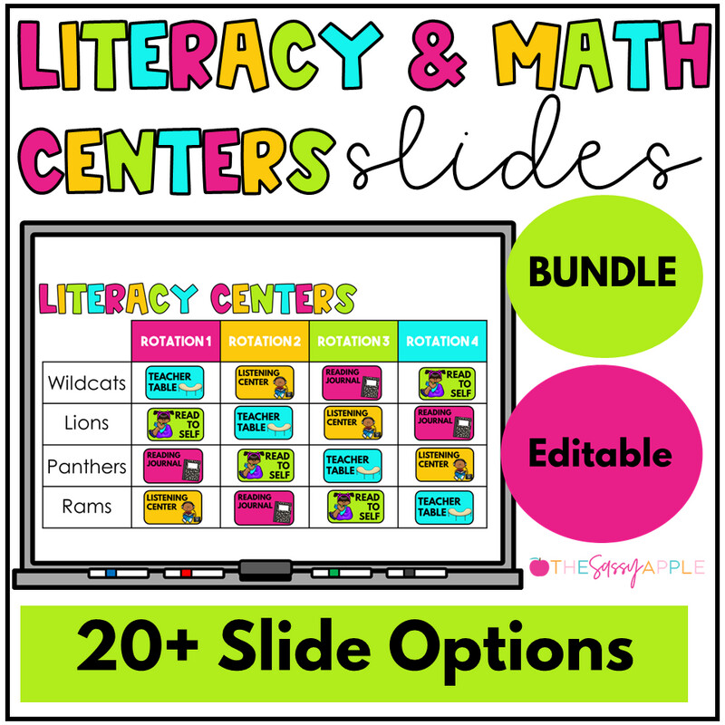 Literacy and Math Center Rotation Slides BUNDLE