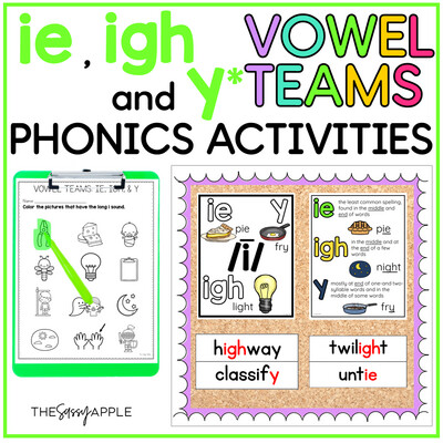 Long I Vowel Teams IE, IGH, Y Worksheets Activities Reading Passages Word Work
