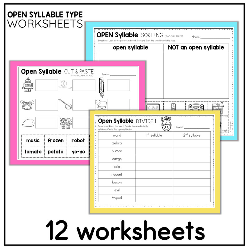 Open Syllables Worksheets Science of Reading Phonics Word Work Activities