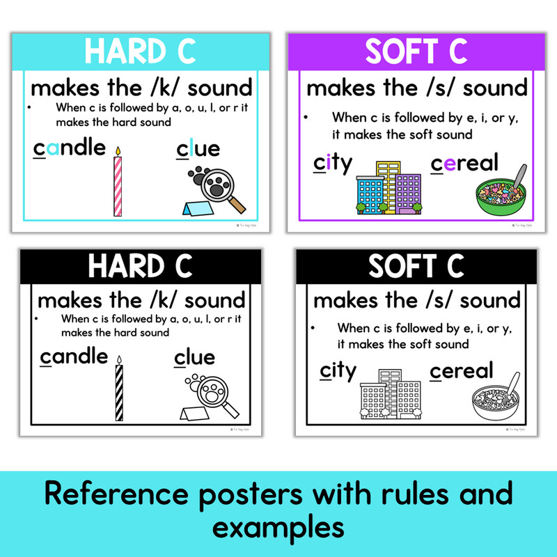Hard C and Soft C Worksheets Book Sort Activities Anchor Chart Reference Posters
