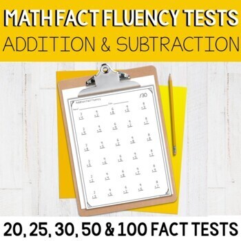 2nd Grade Math Assessment: Addition & Subtraction Fact Fluency Tests: 10 options