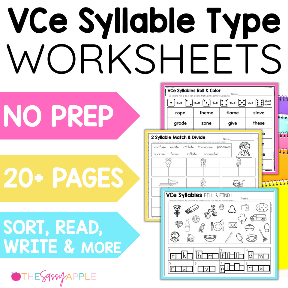Vowel Consonant E Syllables Activities Silent E Worksheets Long Vowels Word Work