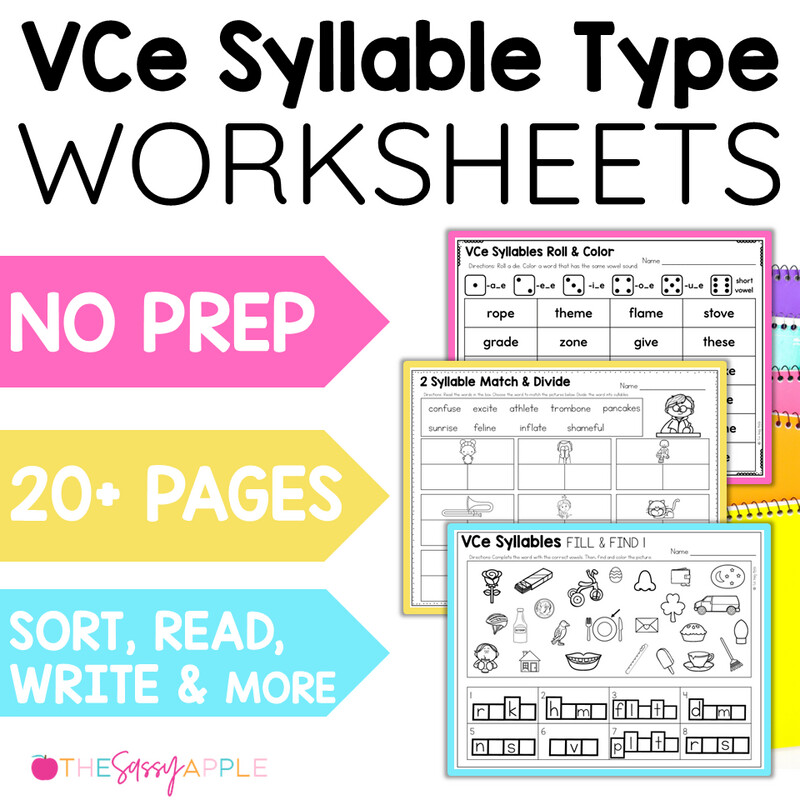 Vowel Consonant E Syllables Activities Silent E Worksheets Long Vowels Word Work