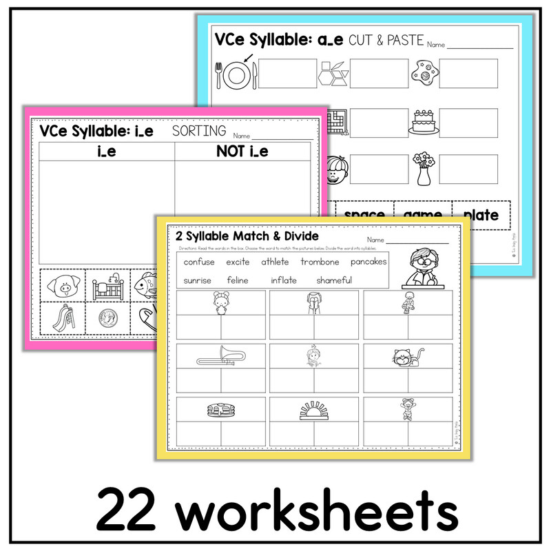 Vowel Consonant E Syllables Activities Silent E Worksheets Long Vowels Word Work
