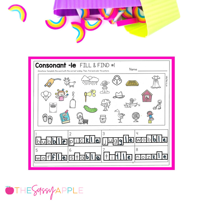 Consonant -le Worksheets Word Work Activities Final Stable Syllables