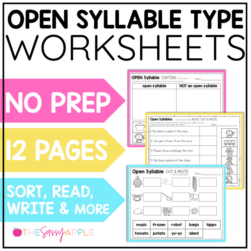 Open Syllables Worksheets Science of Reading Phonics Word Work Activities