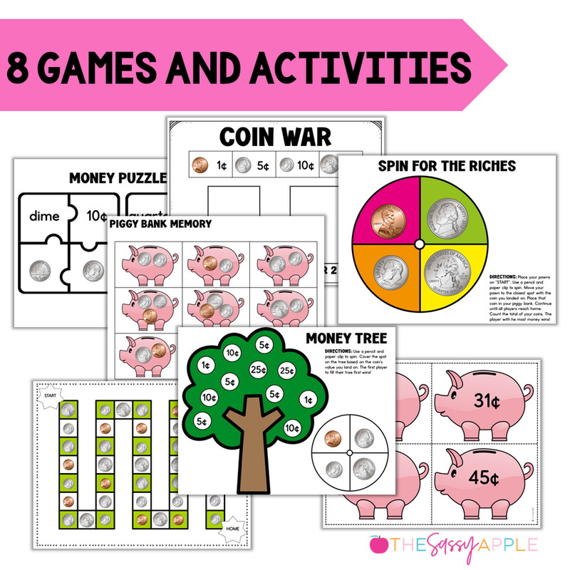 Money Worksheets Games Activities Counting Coins up to $1 Posters Desk Reference