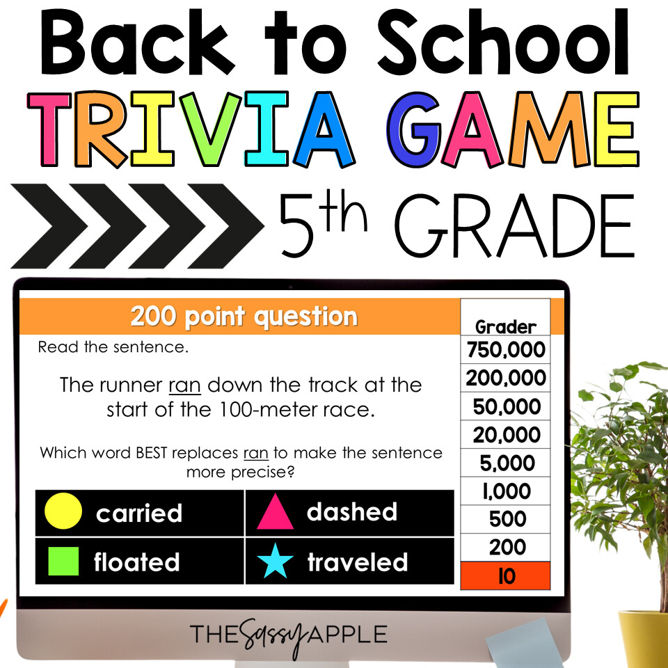 Beginning of the School Year Activities | 5th grade Back to School Trivia Game