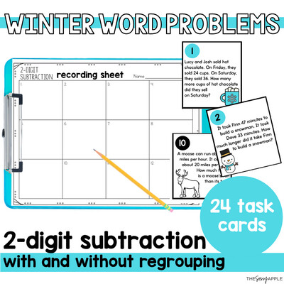Winter Word Problems 2-Digit Subtraction with and without regrouping