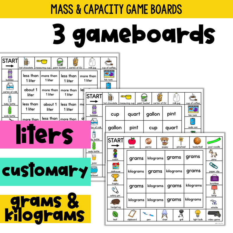Mass & Capacity Games Grade 3 | Metric Grams Kilograms Liters Activities