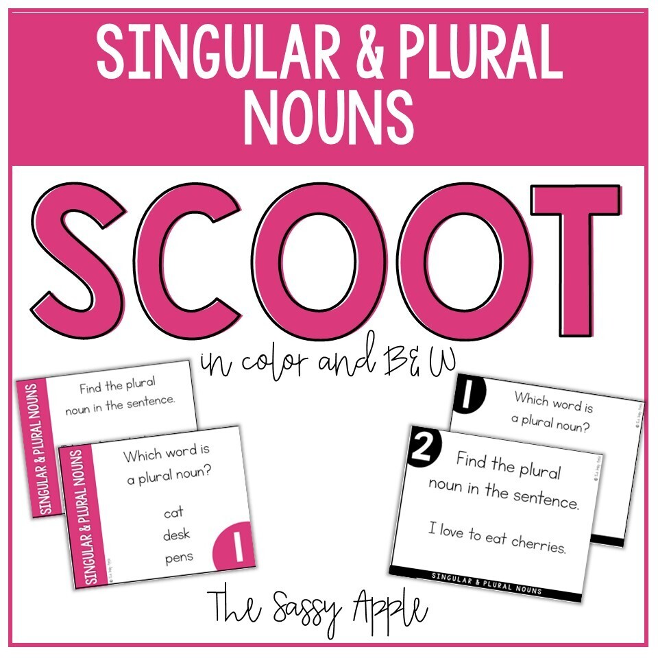 Singular and Plural Nouns Scoot Activity with Task Cards and Recording Sheets