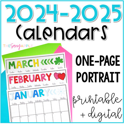 2024-2025 EDITABLE Monthly Calendars PRINT & DIGITAL: ONE page Portrait/Vertical
