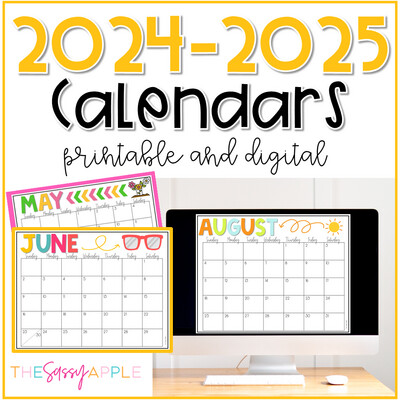 2024-2025 EDITABLE Monthly Calendars PRINT & DIGITAL: LANDSCAPE