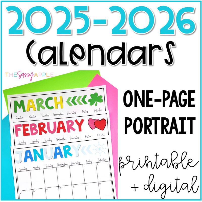 2025-2026 EDITABLE Monthly Calendars PRINT & DIGITAL: ONE page Portrait/Vertical