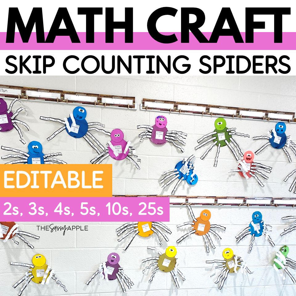 Skip Counting by 2s, 3s, 5s, 10s, 25s EDITABLE Spider Craft Bulletin Board Idea