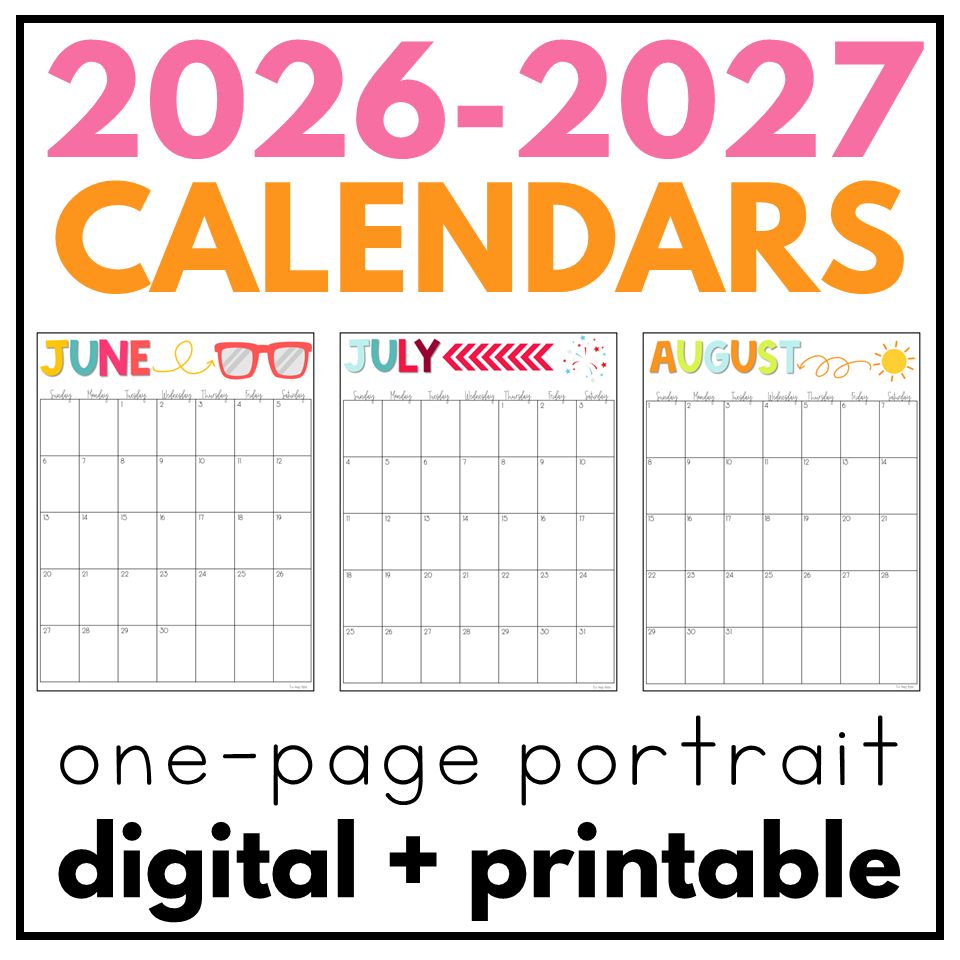 2026-2027 EDITABLE Monthly Calendars Portrait