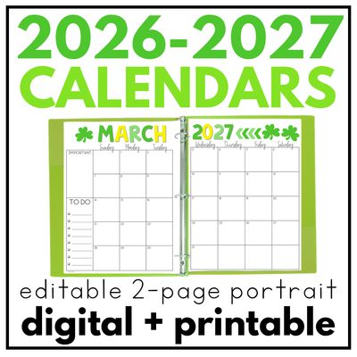 2026-2027 EDITABLE Monthly Calendars 2-Page Portrait - Shop - The Sassy ...