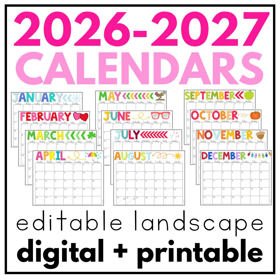 2026-2027 EDITABLE Monthly Calendars LANDSCAPE