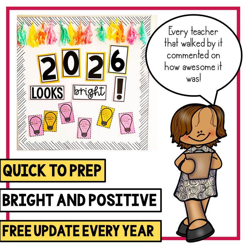 New Years 2026 Writing Prompts Resolution January Bulletin Board Craft Activity
