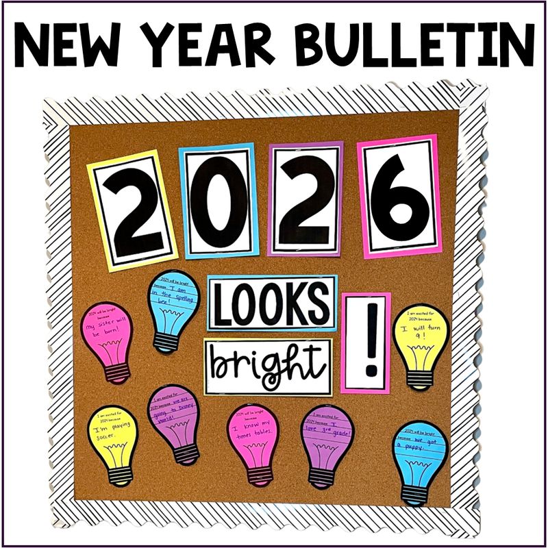 New Years 2026 Writing Prompts Resolution January Bulletin Board Craft Activity