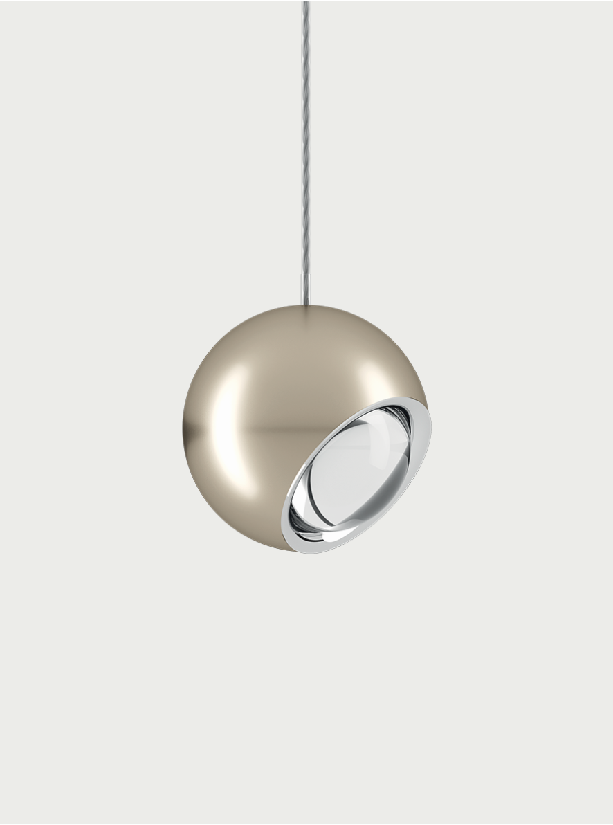 Lodes Spider Pendelleuchte mit Baldachin rund, Variante: 3er Pendelleuchte, Farbe - Leuchte: chrom - champagner matt, Baldachin - Farbe: mattweiss, Lichtfarbe: 2700K warmweiss